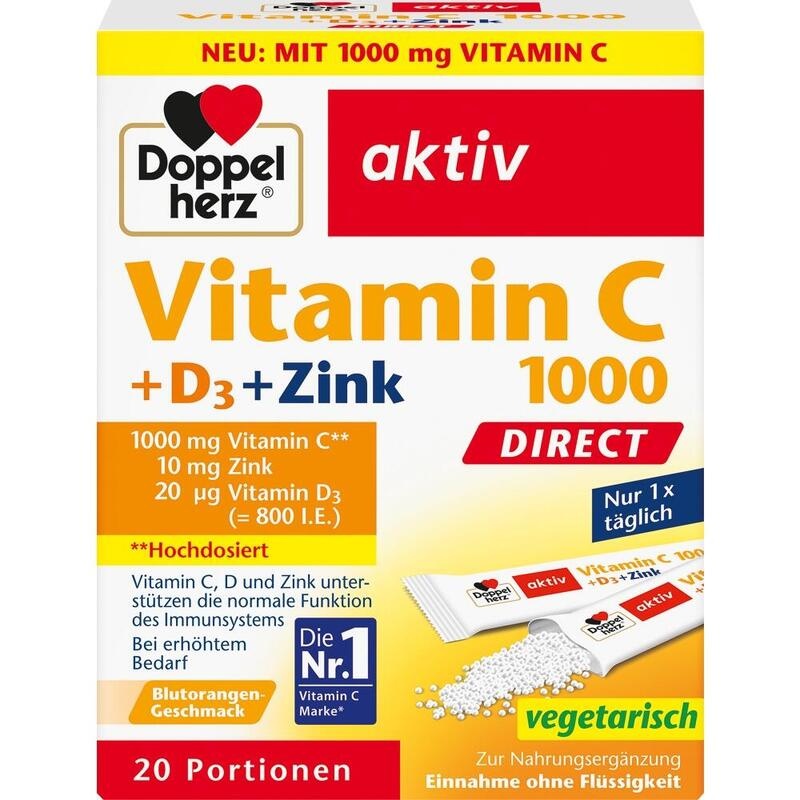 DOPPELHERZ Vitamin C 1000+D3+Zink DIRECT Pellets